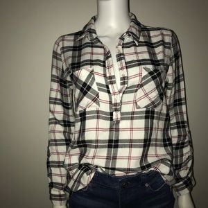 Sold Pink Rose Flannel Half Button Up Shirt